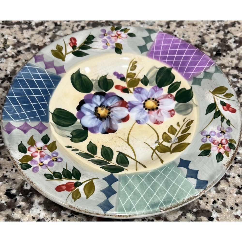 2 Gibson Elite Salad/Dinner Plate Wildflower Whisper Ceramic 8" Hand Painted - Picture 2 of 11